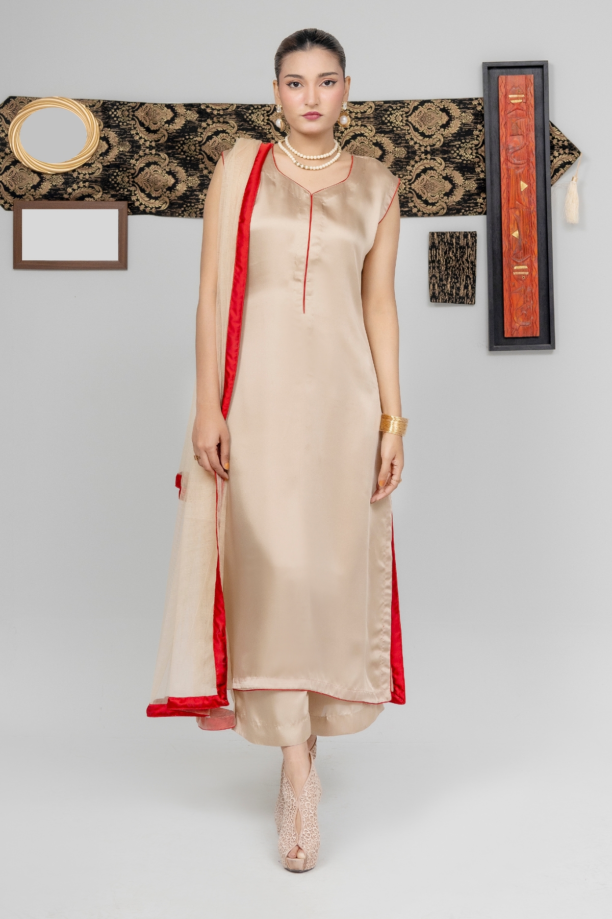 golden-aura-ensemble-silk-kurta-with-red-trimmed-sheer-dupatta