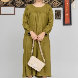 Olive Breeze Ensemble – Relaxed Cotton Midi Dress